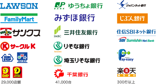 コンビニ(番号端末式)・銀行ATM・ネットバンキング決済　ロゴ